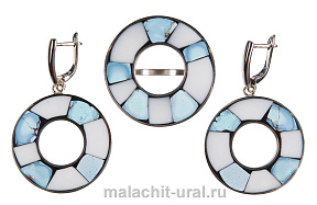 Серьги и кольцо из бирюзы и кахолонга