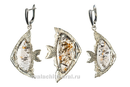 Моховой агат украшения гарнитур