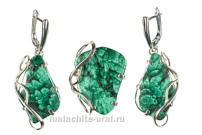 Серьги и кольцо малахит