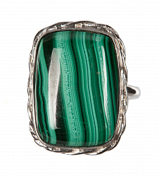Кольцо с зеленым камнем малахит