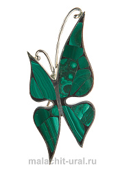 Брошь  бабочка малахит