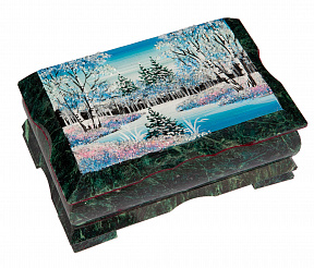 Каменная шкатулка с росписью "Зима"