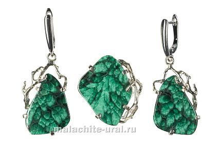 Набор кольцо и серьги малахит