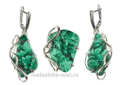 Серьги и кольцо малахит