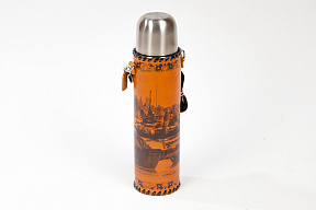 Термос бытовой подарочный в кожаном чехле