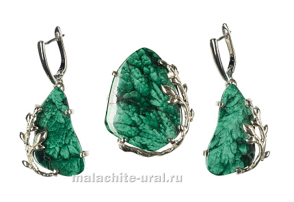 Серьги и кольцо малахит